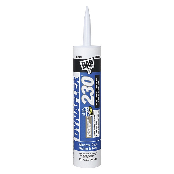 Dap Acrylic Latex Elastomeric Sealant, 10 oz, Cartridge, Clear, Elastomeric Latex Base, Dynaflex 230 - 18304