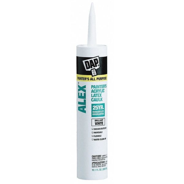 Dap Acrylic Latex Caulk, 10 oz, Cartridge, White, Acrylic Latex Base, ALEX - 18670