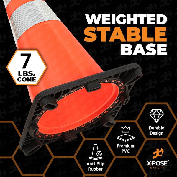 Xpose Safety Traffic Cone, PVC, 28" Height, Orange - OTC28-64-24-X