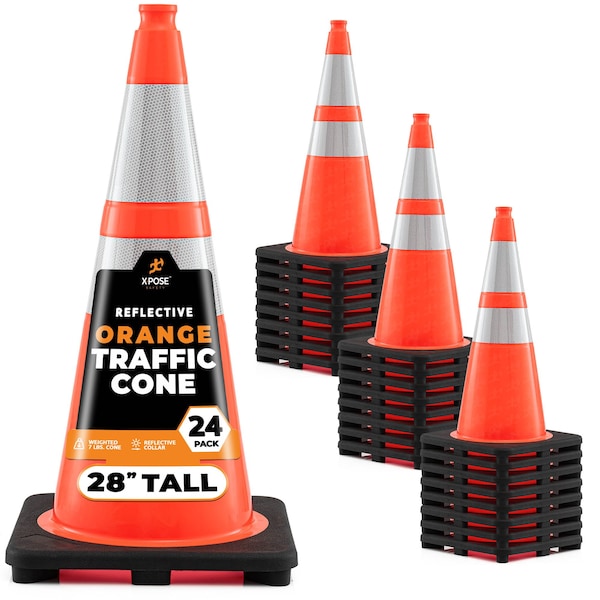 Xpose Safety Traffic Cone, PVC, 28" Height, Orange - OTC28-64-24-X