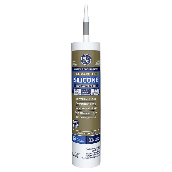 Ge Silicone Sealant, 10 oz, Cartridge, Light Gray, Silicone Base, Advanced Silicone - 2813704