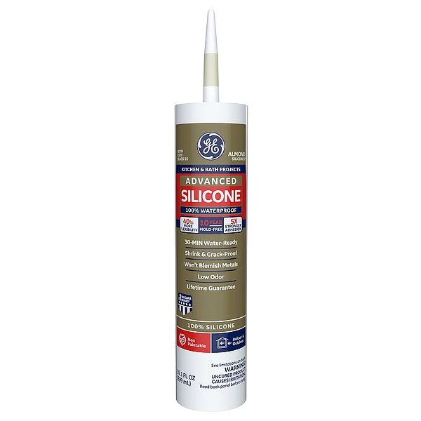 Ge Silicone Sealant, 10.1 oz, Cartridge, Almond, Silicone Base, Advanced Silicone - 2816707