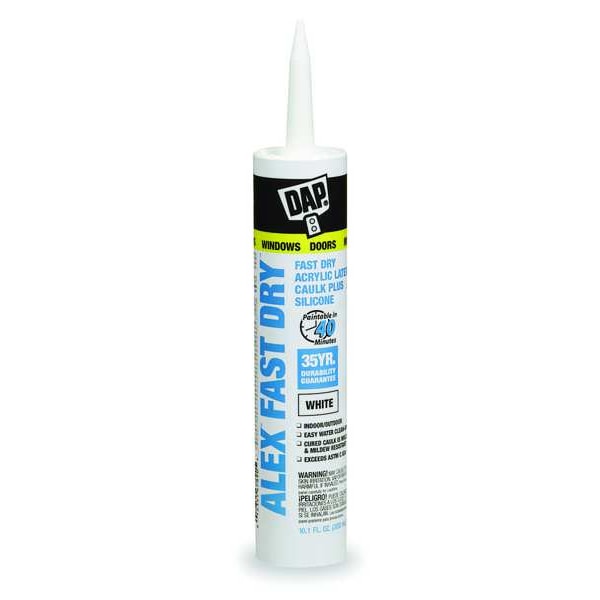 Dap Silicone Caulk, 10.1 oz, Cartridge, White, Silicone Base, ALEX FAST DRY - 18425