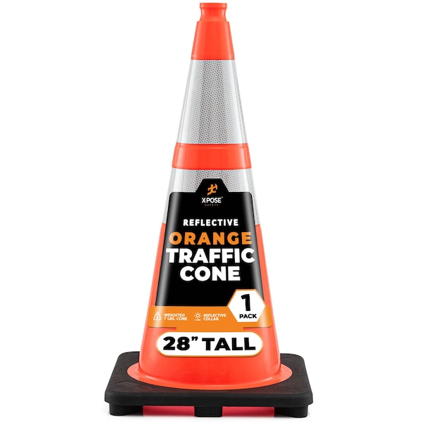 Xpose Safety Traffic Cone, PVC, 28" Height, Orange - OTC28-64-1-X