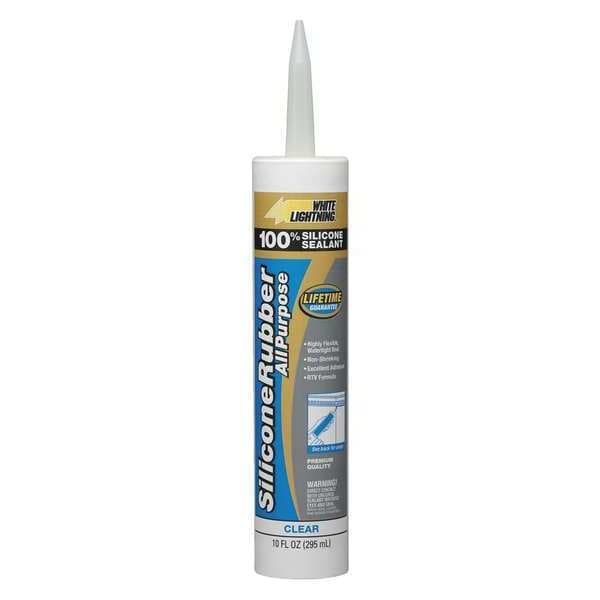 White Lightning Silicone Sealant, 10 oz, Cartridge, Clear, Silicone Base, Silicone Rubber - W11121010