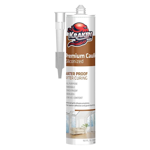 Krakenbond Krakenbond Premium Siliconized Caulk - All Purpose, Indoor & Outdoor, Paintable, 10.1 oz, White - KR401WHACS