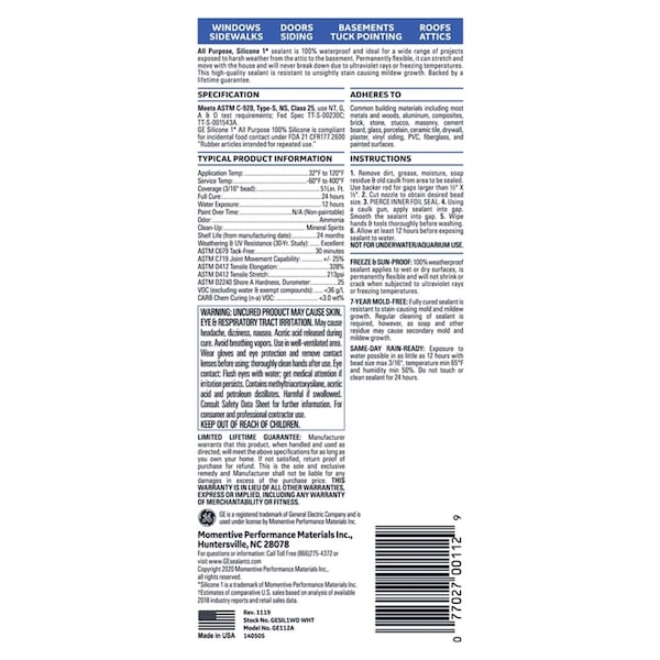 Silicone I GE Window & Door White Silicone 1 Window and Door Caulk Sealant 10.1 oz - 2749483