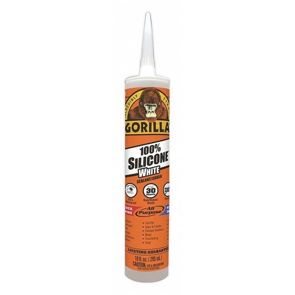 Gorilla Glue Silicone Sealant, 10 oz, Cartridge, White, Silicone Base - 108318