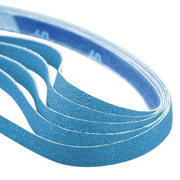 Norton Co Sanding Belt, 1/4 in W, 18 in L, Coated, Zirconia Alumina, 80 Grit, Coarse, BlueFire R823P, Blue - 66623373748