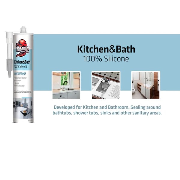 Krakenbond Krakenbond Kitchen and Bathroom Silicone, Waterproof, 100% Silicone 10.1 fl. oz, Clear, 12PK - KR100SCLRASS-12