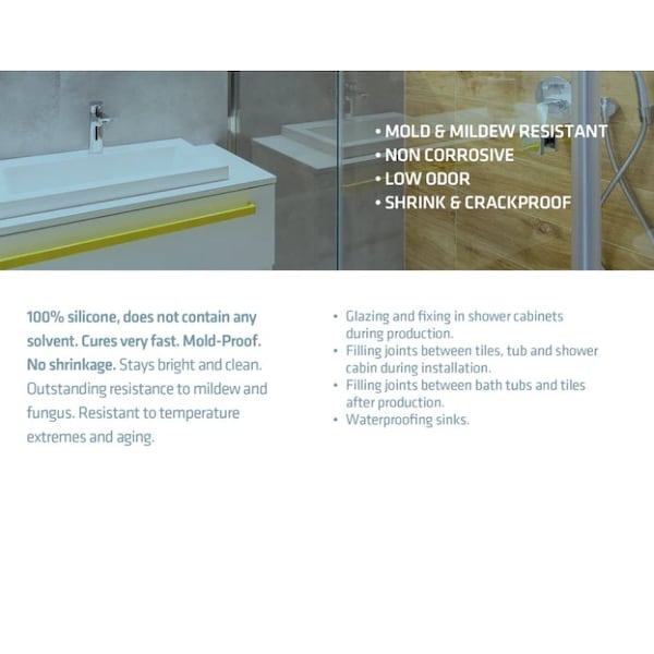 Krakenbond Krakenbond Kitchen and Bathroom Silicone, Waterproof, 100% Silicone 10.1 fl. oz, Clear, 12PK - KR100SCLRASS-12