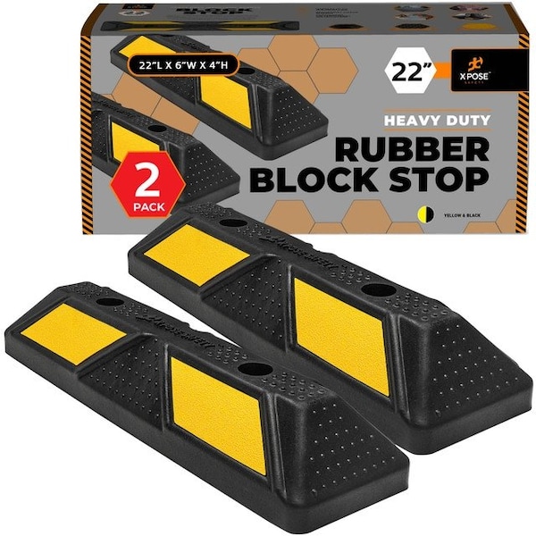Xpose Safety Parking Stopper for Garage, 22 Heavy Duty, Yellow Reflective Strips, 2-PK - PBSY-2-2-X