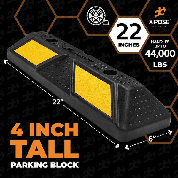 Xpose Safety Parking Stopper for Garage, 22 Heavy Duty, Yellow Reflective Strips, 2-PK - PBSY-2-2-X