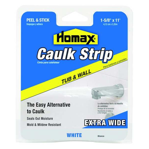 Homax Hybrid Caulking Strip, 1 5/8 in x 11 ft, Box, White, Hybrid Base, Tub & Wall - 34040