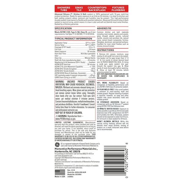 Silicone Ii GE Advanced Almond Silicone 2 Kitchen and Bath Caulk Sealant 10.1 oz - GE5060