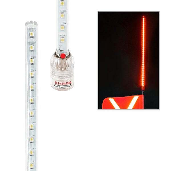Safetywhips Warning Whip LED Whip Light, Red, Break Resistant Polycarbonate Plastic, 26 Length - SCM-R