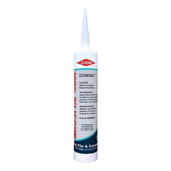 Dowsil Silicone Sealant, 10 oz, Cartridge, White, Silicone Base, Tub/Tile/Ceramic - 4045039