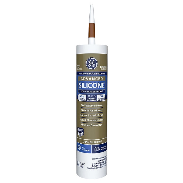 Ge Silicone Sealant, 10 oz, Cartridge, Brown, Silicone Base, Advanced Silicone - 2813701