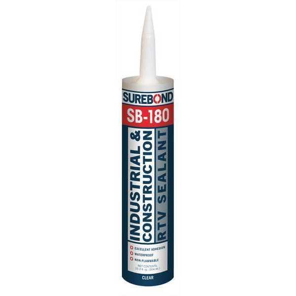 Surebond Acetoxy Cure Silicone Sealant, 10.3 oz, Clear, Temp Range -62 to 350 Degrees F - SB-180 T CL