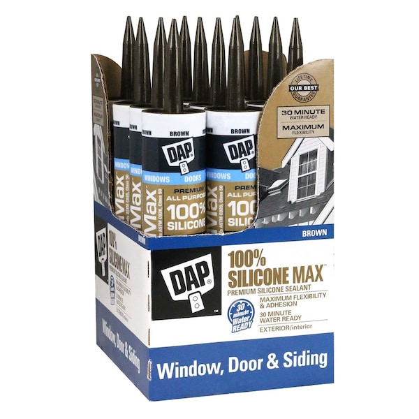 Dap Sealant, 10 oz, Cartridge, Brown, Silicone Base, Silicone Max - 7079808788