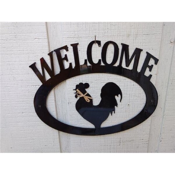 The Lazy Scroll The Lazy Scroll roosterwelcome Rooster Metal Welcome Sign - ROOSTERWELCOME