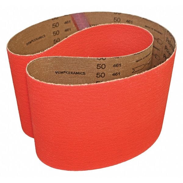Vsm Abrasive Belt, 24 Grt, Ceramic, 4x132", PK10, 4" W, 132" L, Coated, Ceramic, 24 Grit, Extra Coarse, Red - 282202