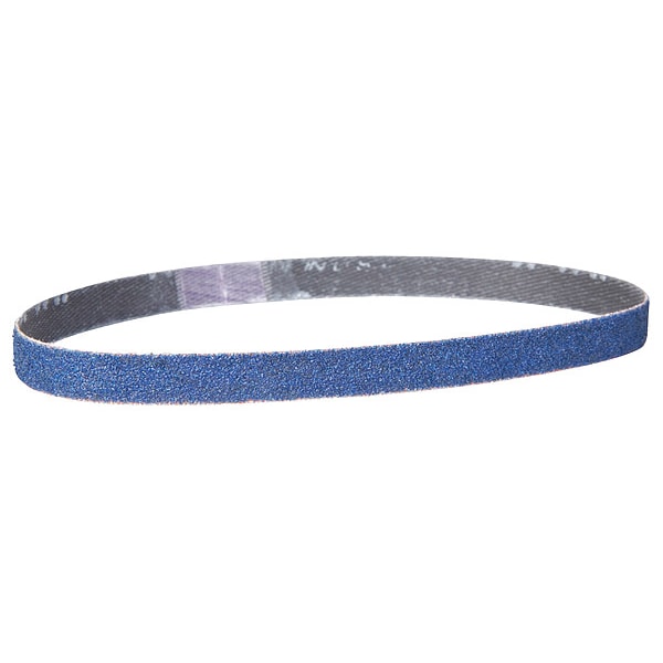 Norton Abrasives Sanding Belt, 1/8 in W, 18 in L, Coated, Zirconia Alumina, 60 Grit, Coarse, BlueFire R823P, Blue - 66254491535