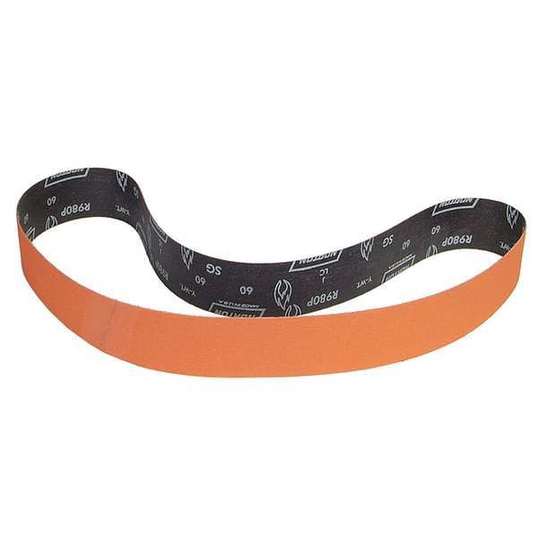 Norton Abrasives Sanding Belt, 2 in W, 60 in L, Coated, Ceramic, 80 Grit, Coarse, Blaze R980P, Orange - 63642592574