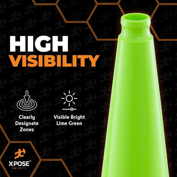 Xpose Safety Traffic Safety Cone, PVC, 36 in Height, 15 in Length, Lime Green - LTC36-8-X