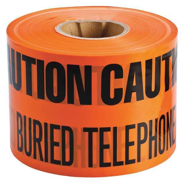 Zoro Select Underground Marking Tape, Caution Buried Telephone Line Below, Orange, 6 in Wide x 1,000 ft Length - 91297