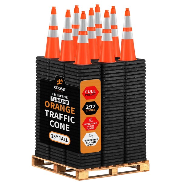 Xpose Safety Traffic Safety Cone, PVC, 28 in Height, 14 in Length, Orange - OTC28SL-64-10L-FP297-X