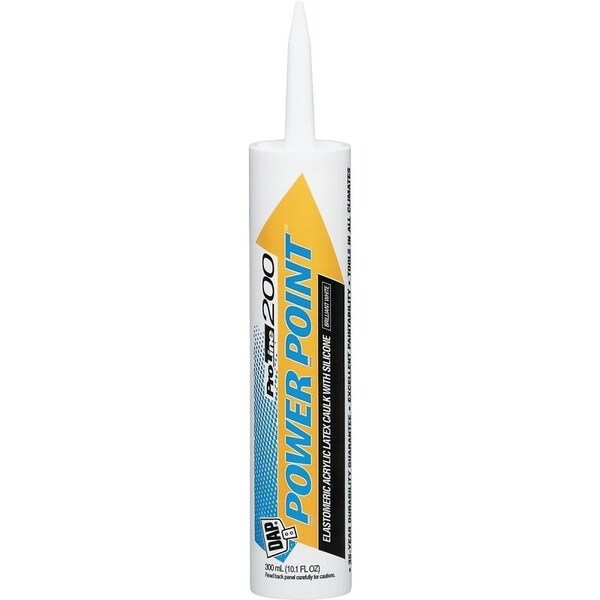 Dap POWER POINT 200 Acrylic Latex Caulk, Brilliant White, 20 to 180 deg F, 101 floz Cartridge - 18750