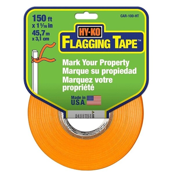 Hy-Ko Flagging Tape, 150 ft L, 1116 in W, Orange, Plastic - CAR-100-HT