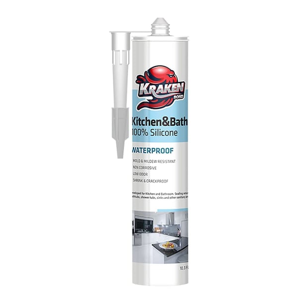 Krakenbond Krakenbond Kitchen and Bathroom Silicone, Waterproof, 100% Silicone 10.1 fl. oz, Clear - KR100SCLRASS