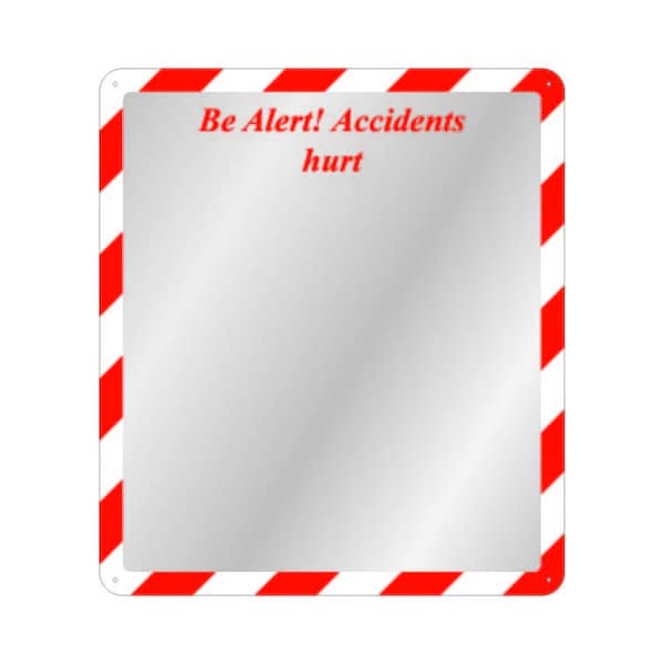 Se-Kure View 16'' X 19'' H ''Be Alert! Accidents Hurt'' Mirror, Red and White - DM901RW