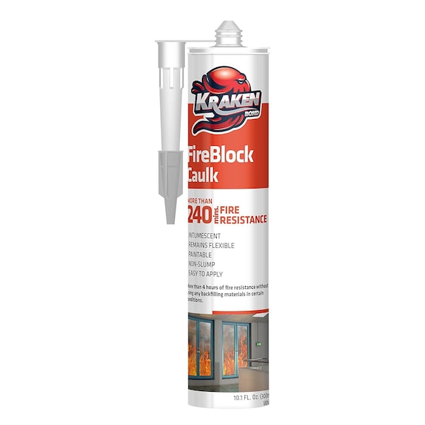 Krakenbond Krakenbond Fire Block Acrylic Caulk for Stone, Concrete, Cement, Heat Resistant, Paintable, 10.1 oz, White - KR1201FRS