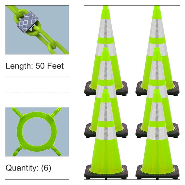 Mr. Chain 28" Safety Green Reflective Traffic Cones and Reflective Chain Kit - 23277-6