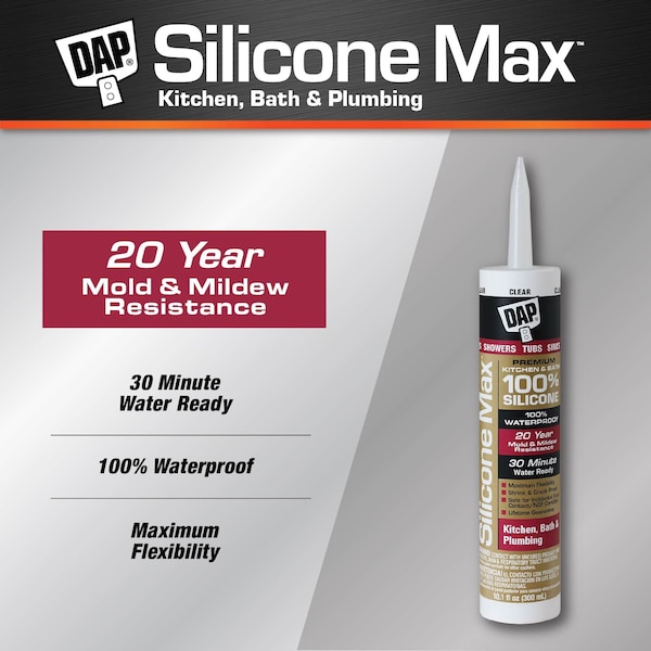 Dap Silicone Sealant, 10.1 fl oz, Cartridge, Clear, Silicone Base, Kitchen, Bath & Plumbing - 7079808668