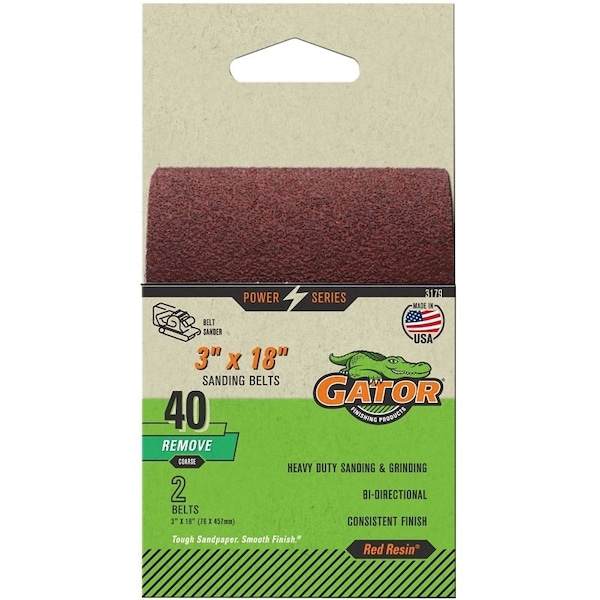 Gator Sanding Belt, 3 in W, 18 in L, 40 Grit, Extra Coarse, Aluminum Oxide Abrasive - 3179