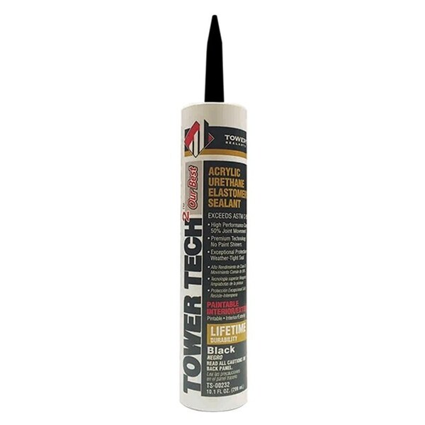 Tower Sealants TOWER TECH2 Elastomeric Sealant, Black, 7 to 14 days Curing, 40 to 140 deg F, 10.1 fl-oz Tube - TS-00232