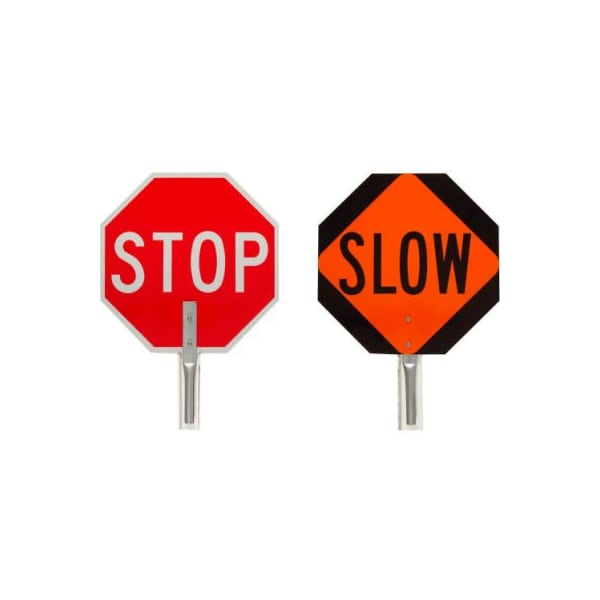 Brady Brady 57754 Traffic Control Paddle, 2 Sided, Stop/Slow Sign, Aluminum, 18"W x 18"H - 57754