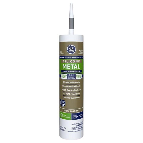 Pinpoint 10.1 oz GE Advanced Gray Silicone 2 Metal Gutter Caulk Sealant, 12PK - PI3306748