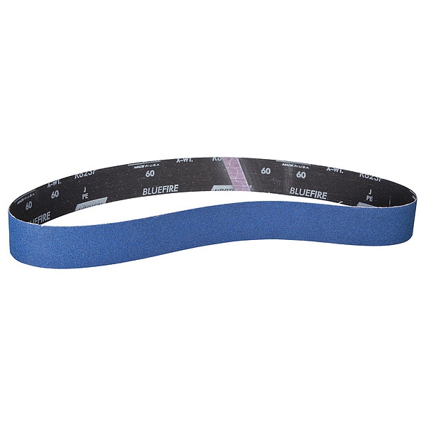 Norton Abrasives Sanding Belt, 2 in W, 48 in L, Coated, Zirconia Alumina, 120 Grit, Medium, BlueFire R823P, Blue - 78072728615