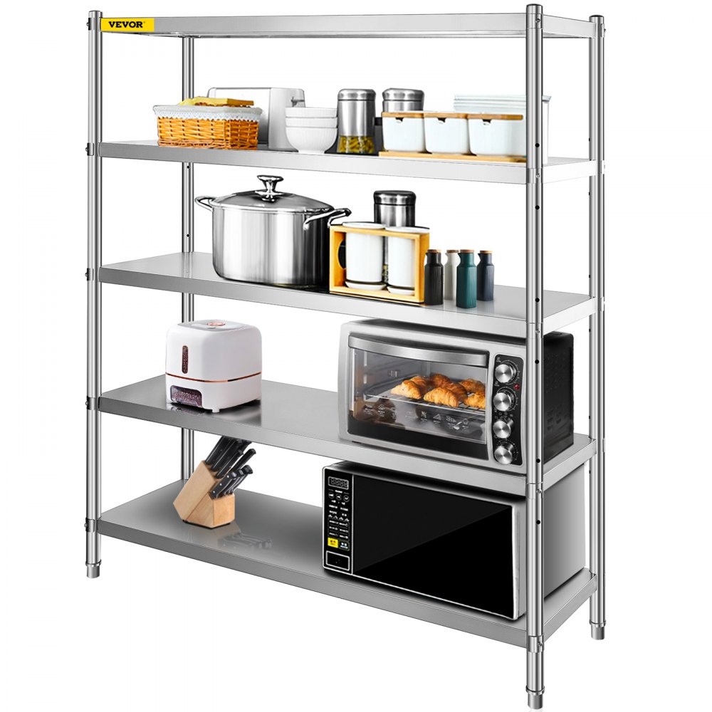 VEVOR Storage Shelf, 5-Tier Storage Shelving Unit, Stainless Steel Garage Shelf, 70.9 x 17.7 x 70.9 inch Heavy Duty Storage Shelving, 1650 Lbs Total Capacity with Adjustable Height - BXGHJYCCBD725ZZFTV0