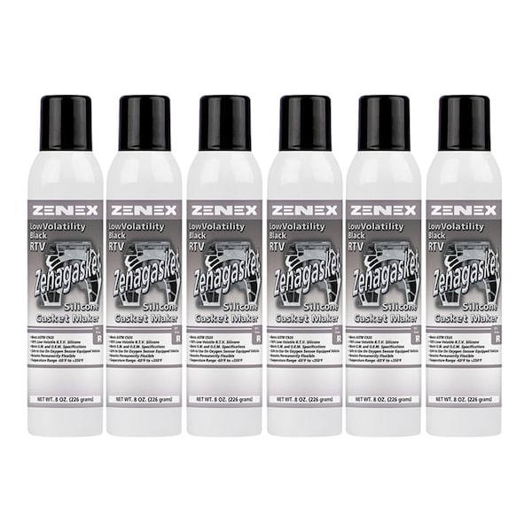 Zenex Zenagasket RTV Black net 8 oz.cans., 6PK - 494615