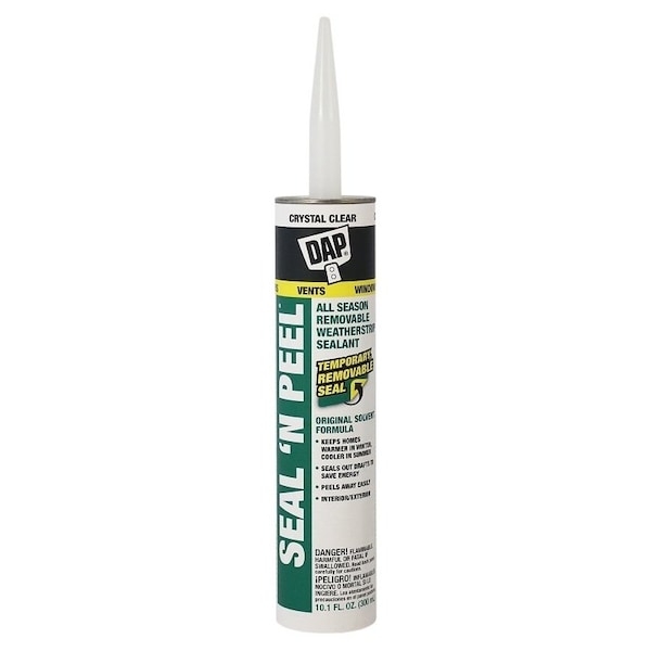 Dap SealNPeel Weatherstrip Sealant, Clear, 40 to 100 deg F, 101 oz Cartridge - 18351