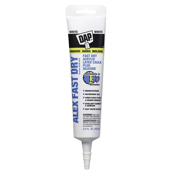 Dap Caulk, 5.5 oz, Tube, White, Acrylic Latex, Silicone Base - 11425