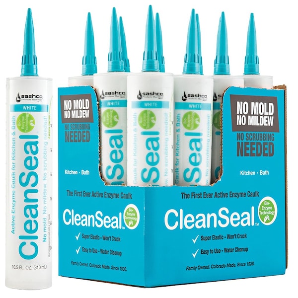 Cleanseal 10.5 Oz. Sashco White Active Enzyme Caulk for Kitchen and Bath, 12PK - 11073