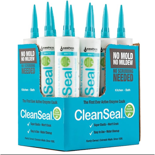 Cleanseal 10.5 Oz. Sashco White Active Enzyme Caulk for Kitchen and Bath, 12PK - 11073