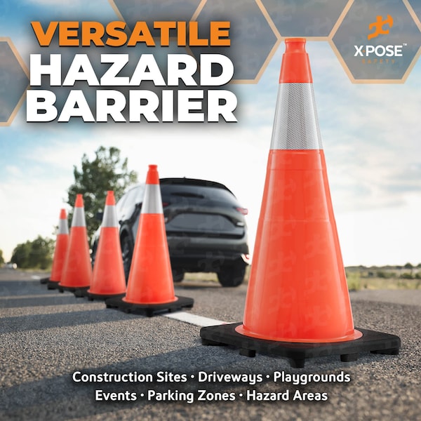Xpose Safety Traffic Safety Cone, PVC, 28 in Height, 14 in Length, Orange - OTC28-6-FP297-X